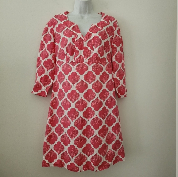 Boden Linen Tunic Dress Pink And White Moroccan Print Size 4 - Picture 2 of 13